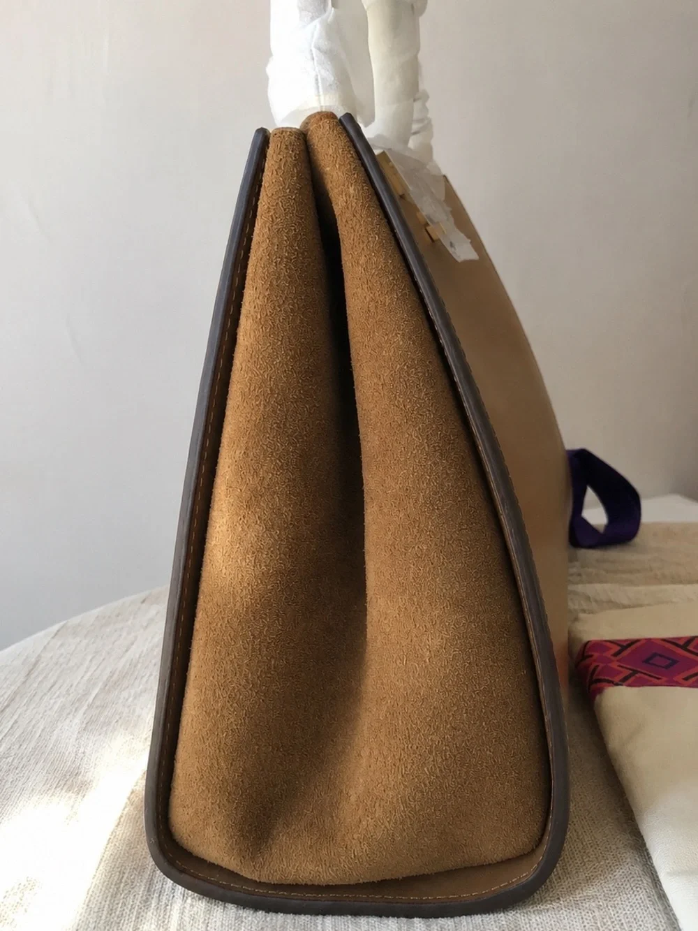 Tory Burch Camel Brown Leather Satchel with Gold Hardware